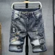 thumbnail image 4 of Pantalones vaqueros cortos para hombre, talla grande, rectos, de mezclilla, rotos, de gran tamaño, tendencia 2024, botones de diseñador, retro, novedad en lujo, emo, 4 of 5