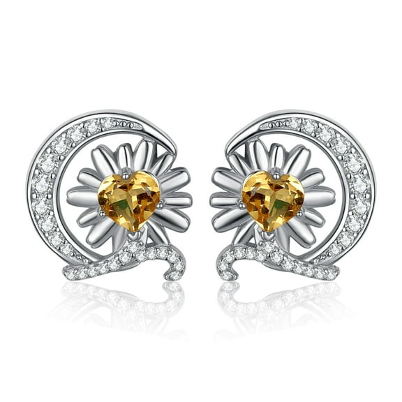 Jewelrypalace Daisy 0.8ct Heart Cut Genuine Citrine Moon Stud Earrings 925 Sterling Silver