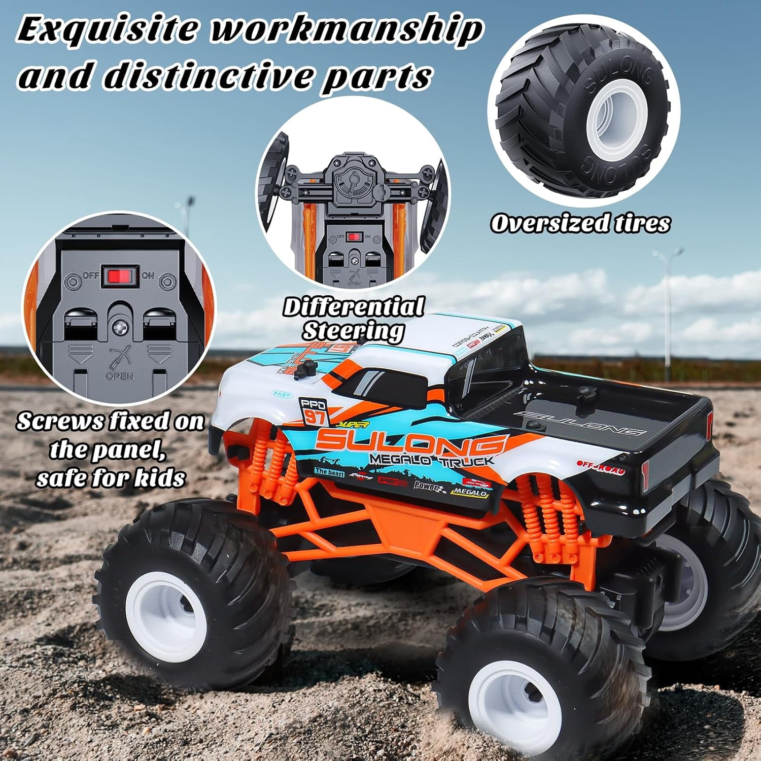 HNH 1:16 Remote Control Car, Off Road RC Monster Truck, 2.4GHz 20 Km/h Fast All Terrain RC Cars for Boys Girls Ages 4-12, Cool Gift Toy for Kids