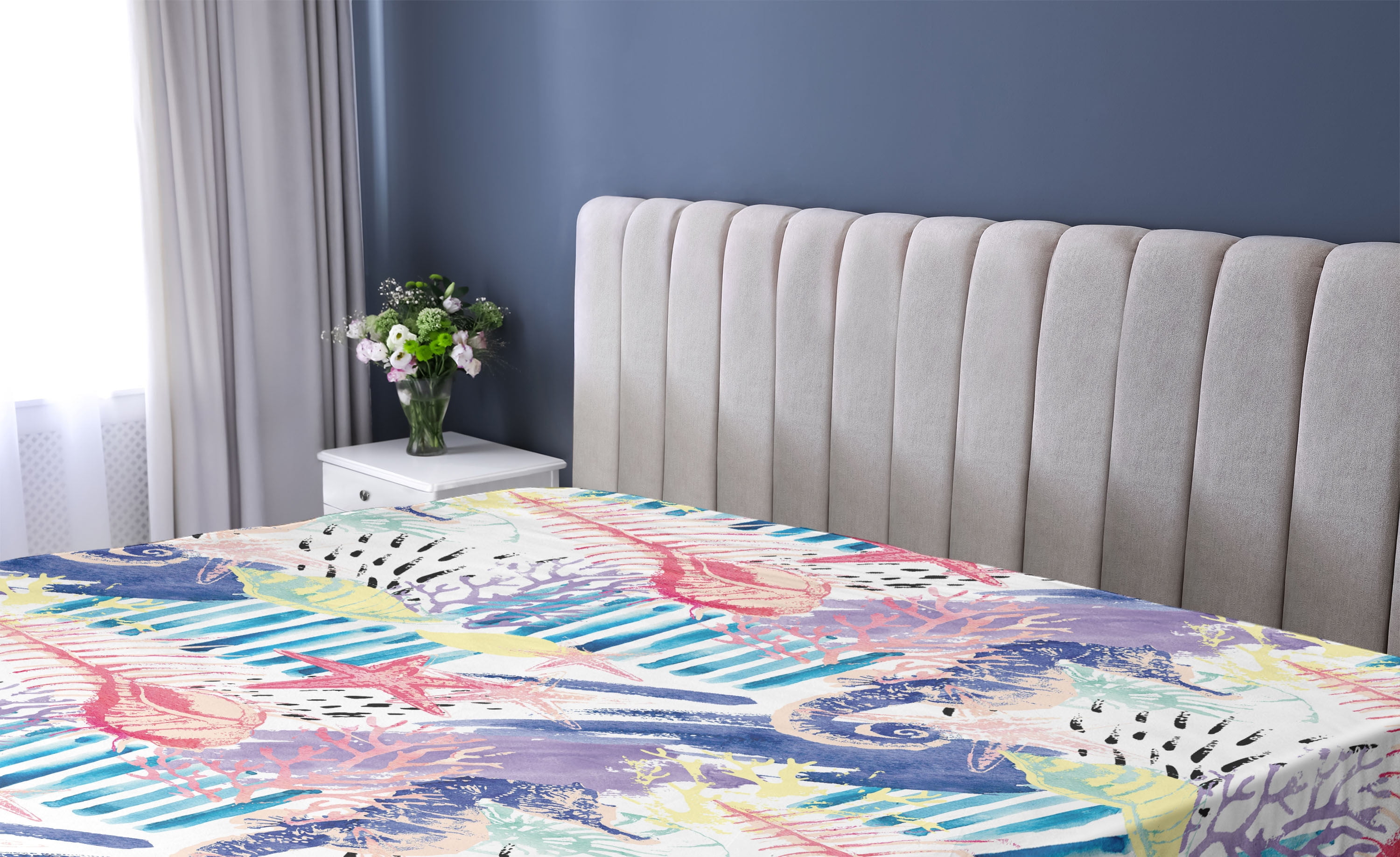 Ambesonne Seahorse Fitted Sheet ＆ Pillow Sham Set, Tropical Underwater Theme with Continuous Doodle Seahorses Print, Decorative Printed 6 Pie並行輸入 Ambesonne Underwater Fitted Sheet, Shell Crabs Seahorse, Full Size