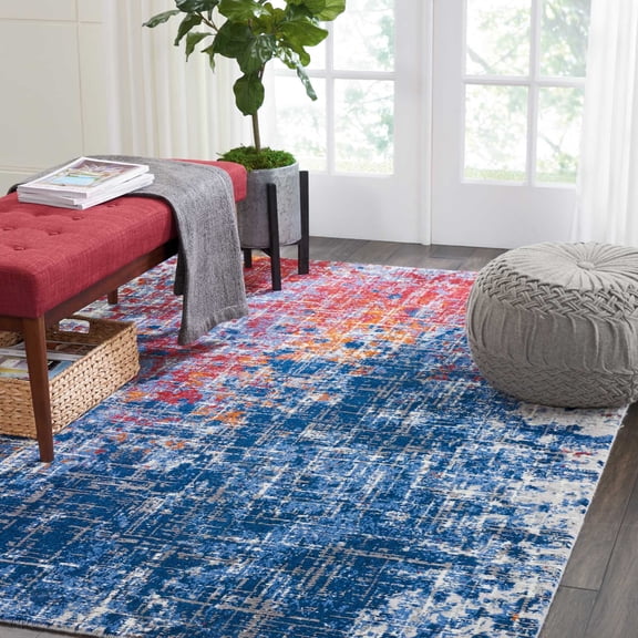 Nourison Twilight Artistic Red/Blue 5'6" x 8' Area Rug, (6x8)
