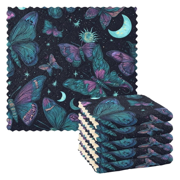 6 Pieces of Kitchen Towels 11x11Inch Kitchen Dish Cloths Kitchen Dish Towels Reuseable Cleaning Cloths Green Butterfly