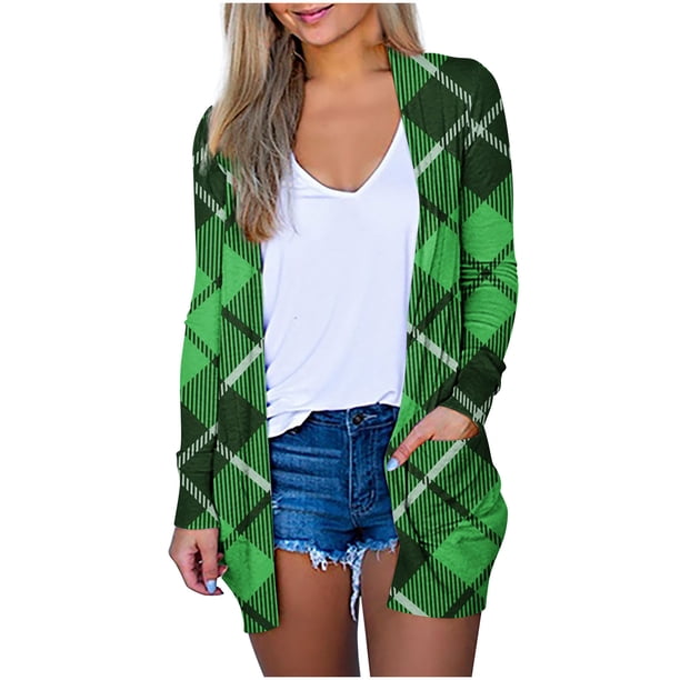Cárdigan de Navidad Para Mujer, Tops Con Bolsillos A La Moda, Camiseta de Manga Larga, Abrigo Holgado Con Frente Abierto de Otoño, Blusa Estampada Odeerbi ODB195771