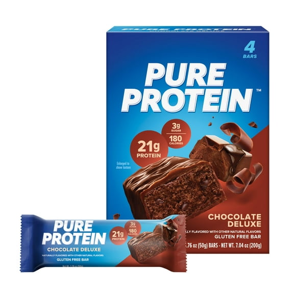 Pure Protein Bars, Chocolate Deluxe, 21g Protein, Gluten Free, 1.76 oz, 4 Ct