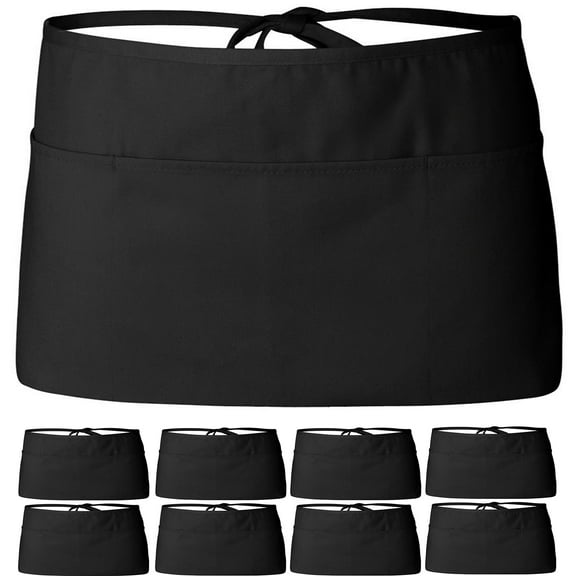 Wealuxe Classic Polyester 3-Pocket Black Washable Waist Apron