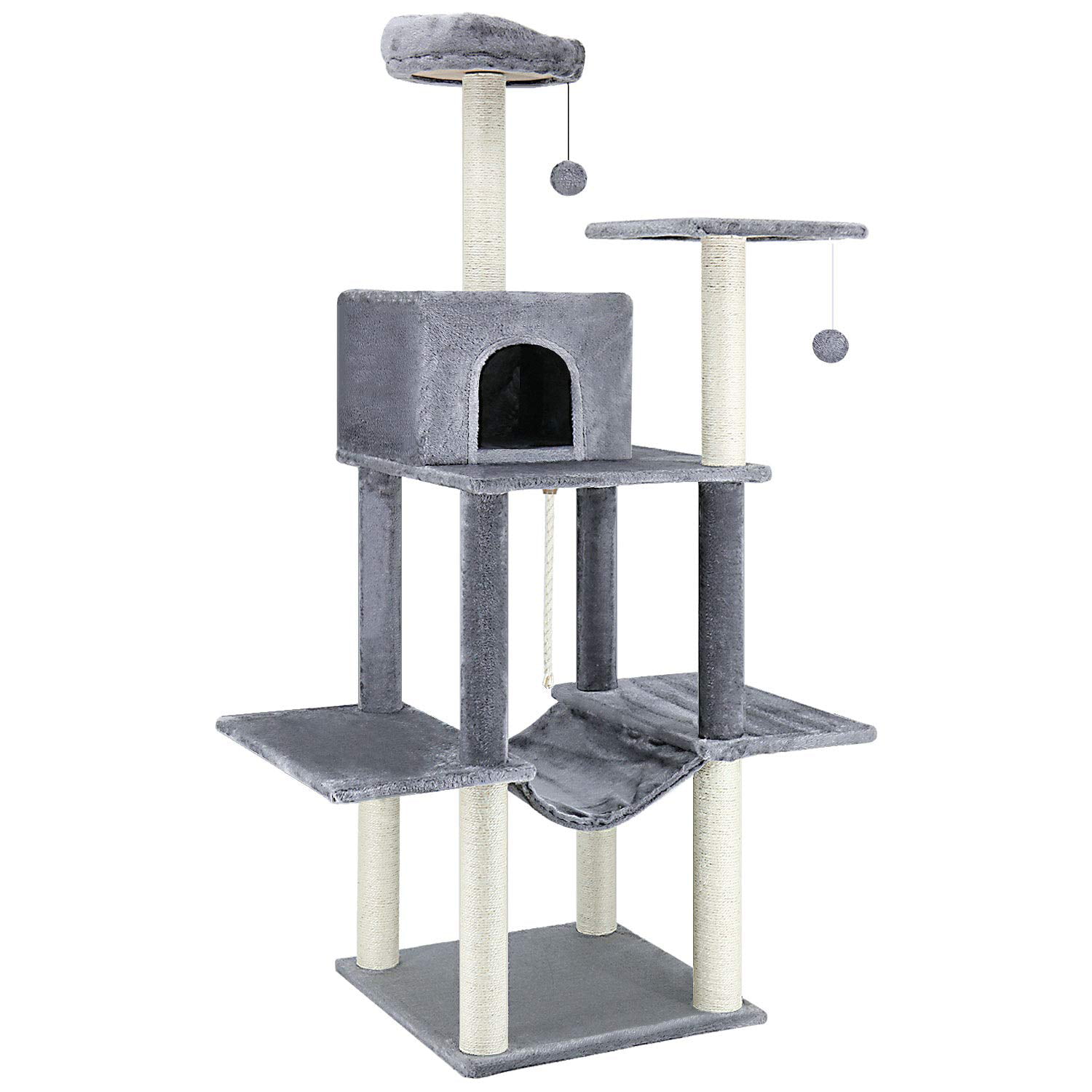 58 inch Pet House Activity Tower Plush Perches with Hammock ScratchMe Cat Tree Condo with Scratching Post Platform 
