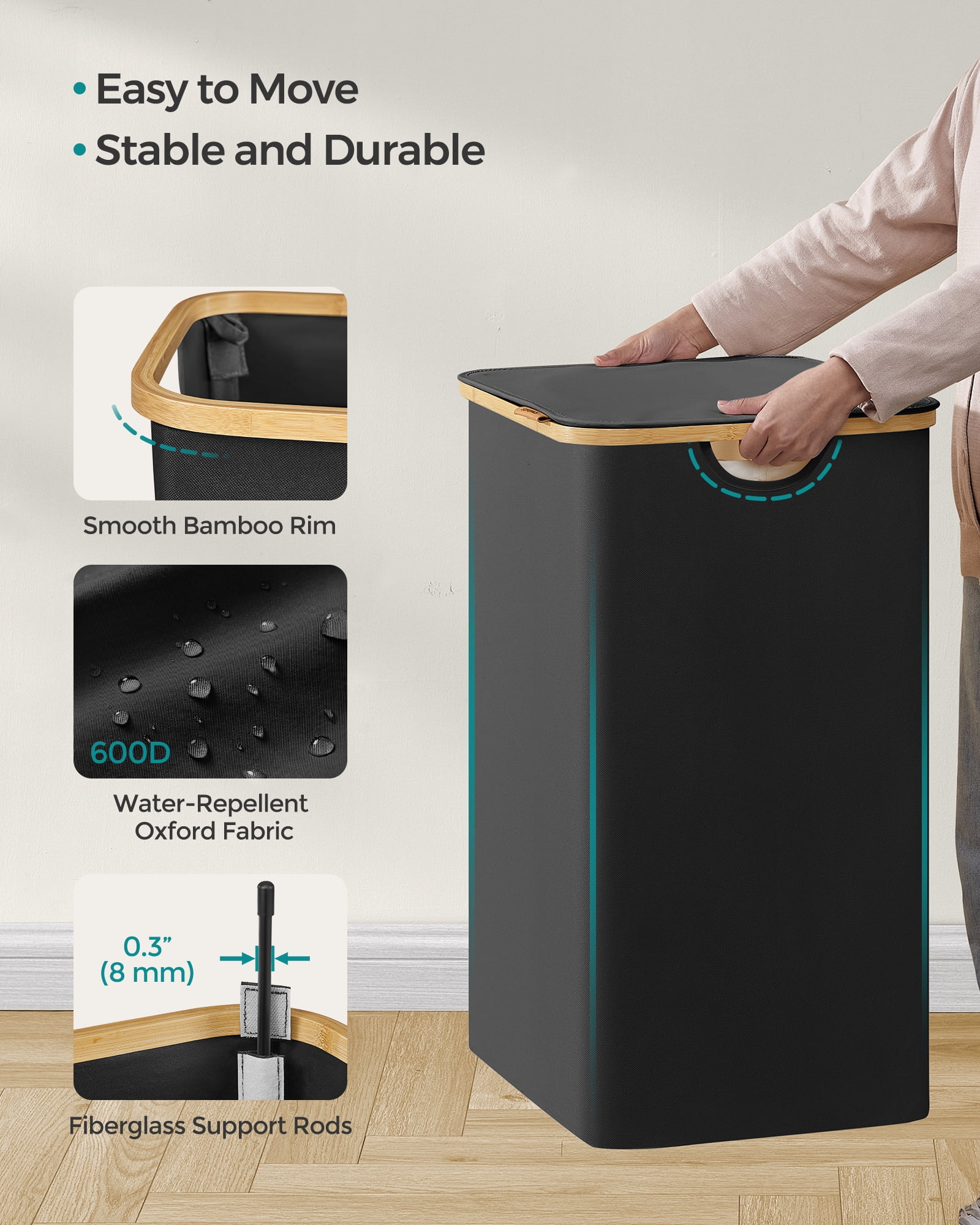 Free Shipping! SONGMICS 150L Sturdy Folding Bamboo Laundry Hamper