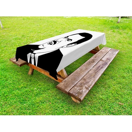 

Humor Outdoor Tablecloth Retro Man Stylized Rage Comics Smiley Expressive Emotions Online Illustration Decorative Washable Fabric Picnic Tablecloth 58 X 120 Inches Black and White by Ambesonne