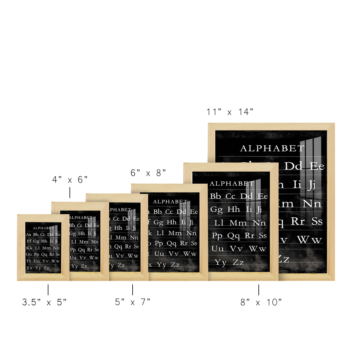 Alphabet Chart - Framed Print w/glass - Natural Wood