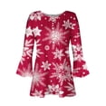 thumbnail image 4 of Timegard Plus Size Tops for Women Notched V Neck Button Christmas Day Print Ruffle 3/4 Sleeve Tunic Tops, 4 of 5