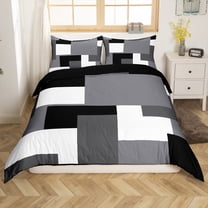 Manfei Minimalist Abstract Plaid 2-Piece Comforter Cover Toddler Size for Boys Girls,Sqare Rectangle Bedding Sets Toddler Size,Geometric Grid Ultra Soft Bed Set(No Comforter)