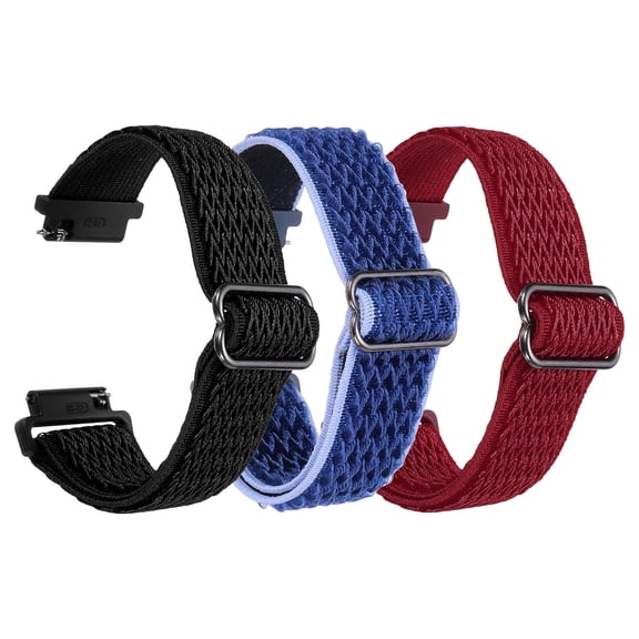Uxcell 3Pcs Nylon Elastic Braided Watch Strap 18mm Stretchy Solo Loop Watch Bands Adjustable Quick Release Replacement Wristbands with Slide Buckle for Women Men, Dark Blue/Dark Red/Black