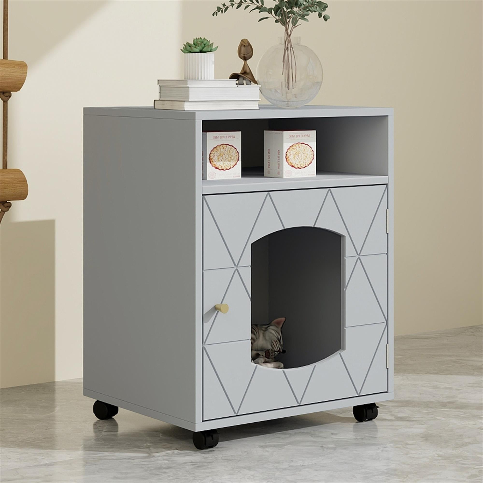 Pefilos 25" Hidden Large Cat Litter Boxes Furniture with Pulley, Cat House Suitable for Bedroom, Living Room, Study, Gray Pefilos 25" Hidden Large Cat Litter Boxes Furniture with Pulley, Cat House Suitable for Bedroom, Living Room, Study, Gray
