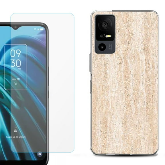 OneToughShield ® for TCL 40 XE 5G Shockproof Fashion Phone Case, with Tempered Glass Screen Protector - Marble/Coffee Tone