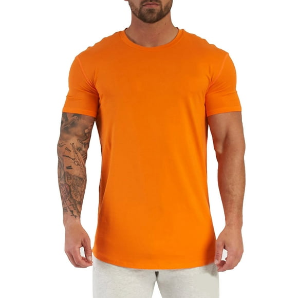 Ketyyh-chn99 Undershirt Men Solid Color Short Sleeve Tee Men's T-Shirt Crewneck Cotton T-Shirts for Men Orange,M