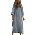 thumbnail image 1 of Timegard Dresses for Women Drop Shoulder Long Sleeve Lapel Neck Button Loose Irregularly Casual Dresses, 1 of 6