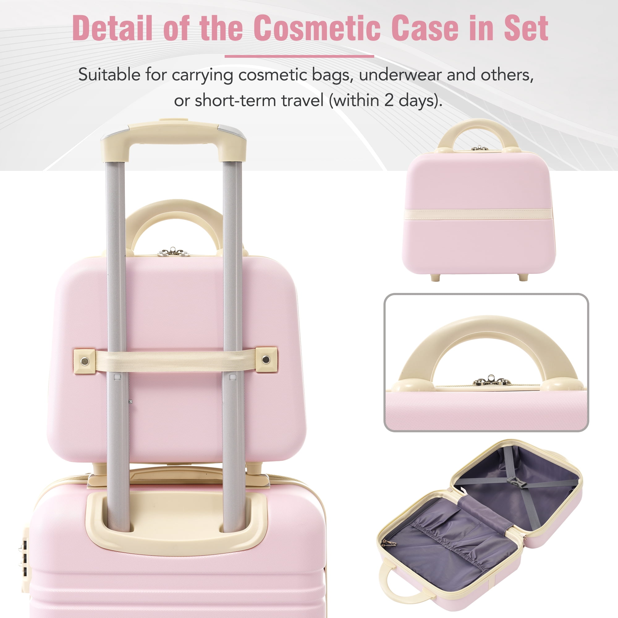 MAYEERTY Vintage 4-Piece Luggage Set - 20"+24"+28" Expandable Hardside Suitcase + Cosmetic Case with TSA Lock & Spinner Wheels, Light Pink