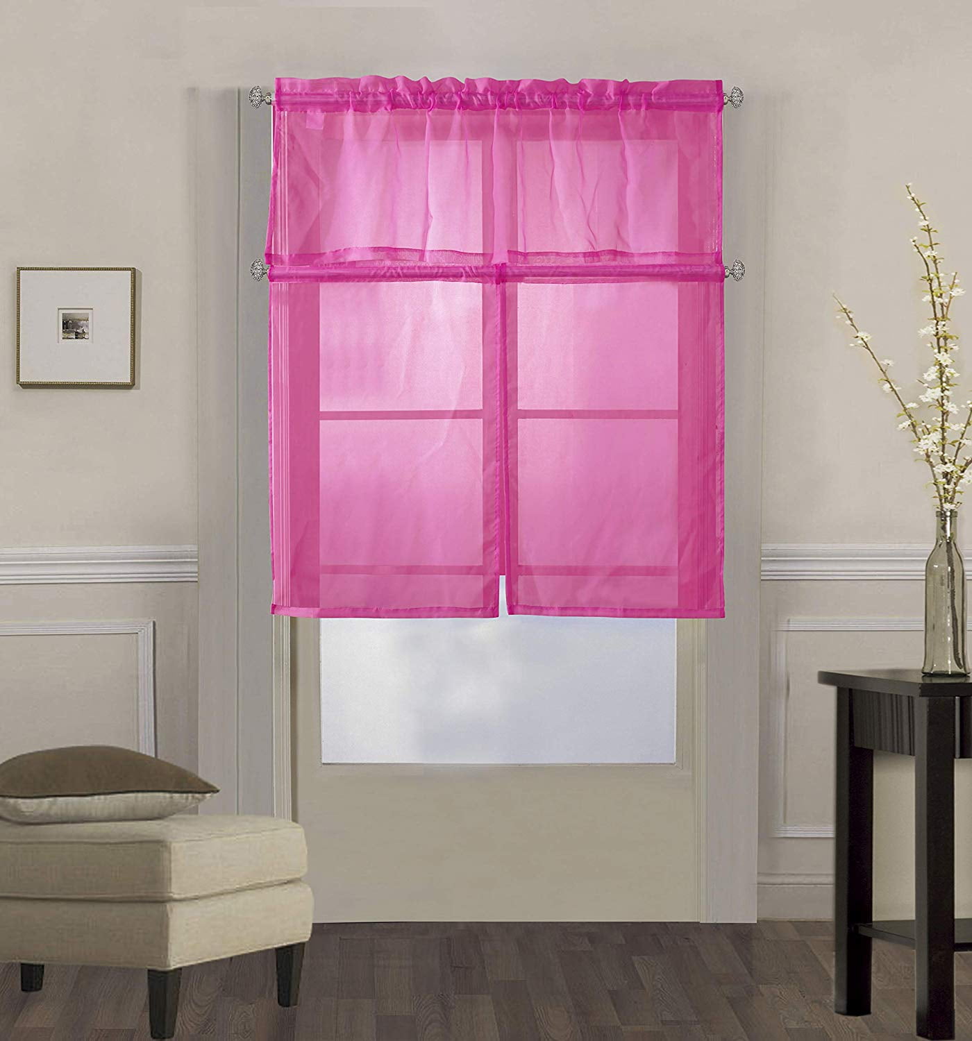 Decotex 3 Piece Solid Sheer Voile Kitchen Window Curtain ...