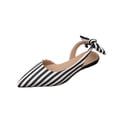 thumbnail image 2 of hoksml Women Pointed Toe Slingback Flat Flats, Striped Canvas Upper Back Bow Tie Slip On Casual Dress Shoes, 2 of 9