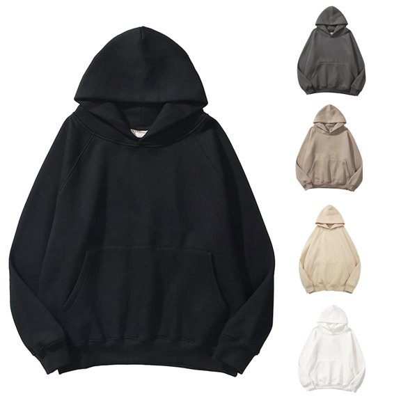 CAIVO Women Solid Color Basic Loose Hoodie Sweatshirt Long Sleeve Pocket Drop Shoulder Pullovers Tops Cozy Streetwear