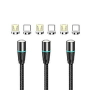 NetDot Gen12 Magnetic Fast Charging Data Transfer Cable Compatible with Micro USB & USB-C Smartphones Come with 2 Connectors Each Cable[3.3ft,3 Pack Black]