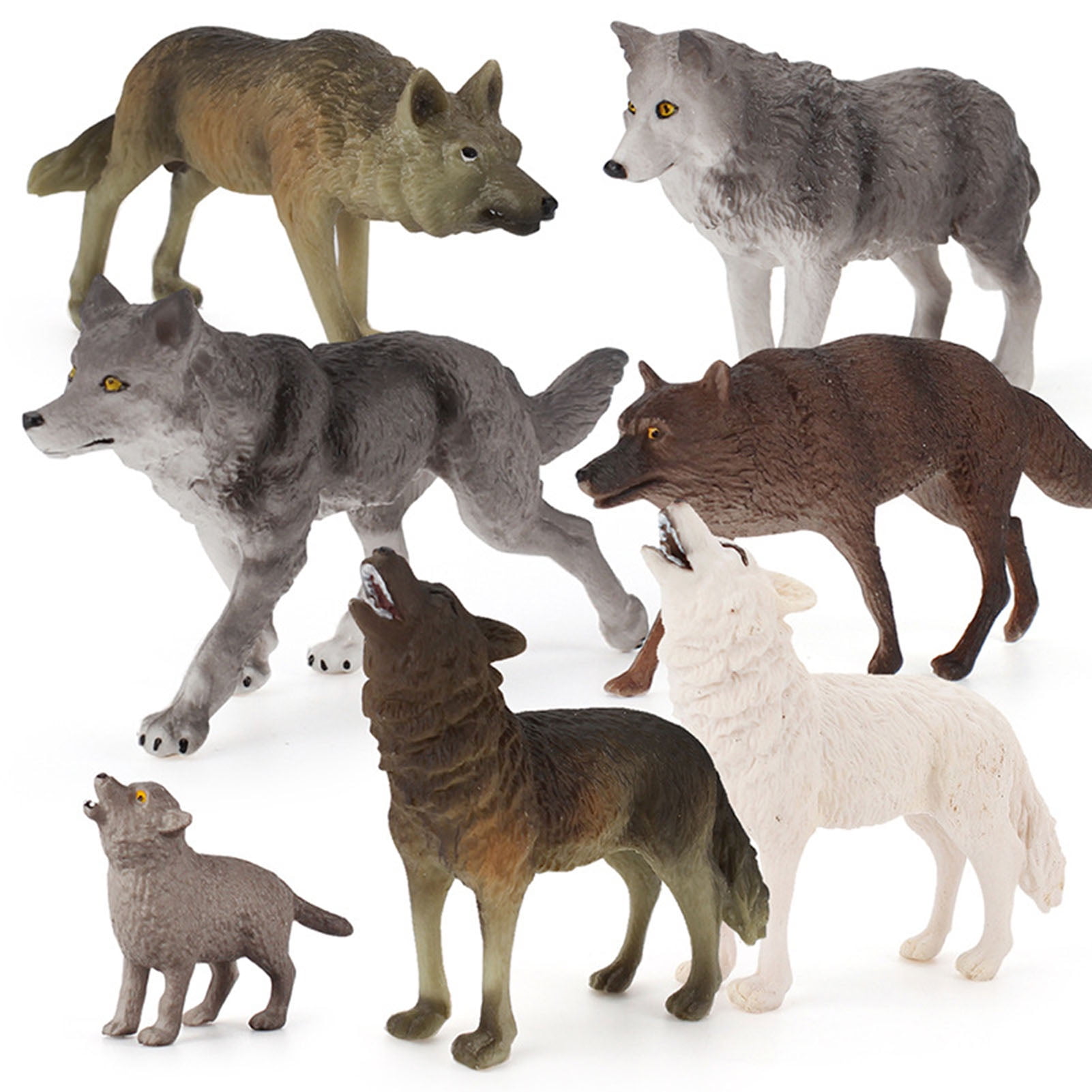 3.94'' Vivid Wildlife Animal Model Gray Wolf Figurine Children Toy 