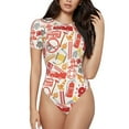 thumbnail image 2 of Uemuo Firefighter Icons Pattern Women's One Piece Short Sleeve Swimsuit Rash Guard Surfing Modest Quick-drying Swimsuit Beach Essentials-XX-Large, 2 of 9