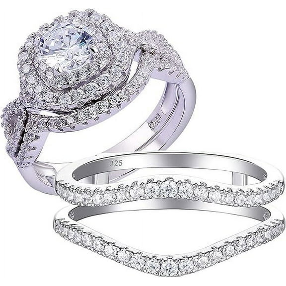 beryl_creation 925 Sterling Silver 2.90Ct Round White Diamond Ladies Anniversary Wedding Band Enhancer Double Guard Ring 14K White Gold Finish