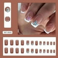 thumbnail image 2 of French Tip Press on Nails with butterfly Designs Short Square Fake Nails Gloss False Nails Spring Glue on Nails French Acrylic Nails Reusable Artificial Nails for Women, 2 of 2