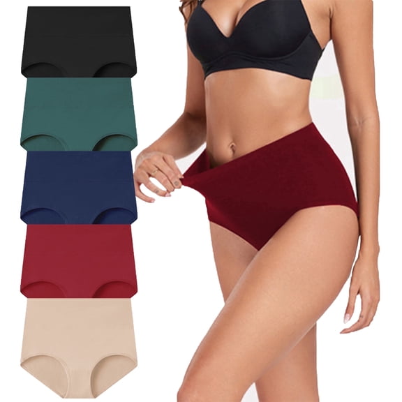 MecTo Cotton Underwear for Women , High Waist Panties Full Coverage Period Underwear, 5-Pack，Size S-5XL