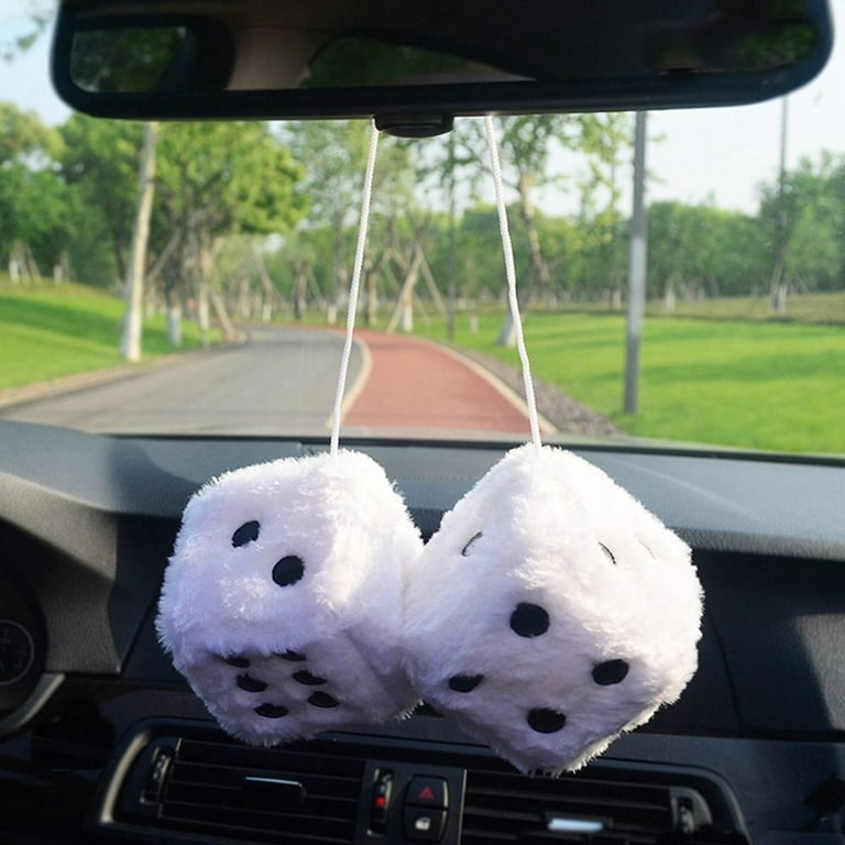  Fuzzy Plush Dice for Car Mirror, Pair of Retro 3” Light Blue  Dice with Black Dots for Car Interior Hanging Ornament Decoration :  Automotive