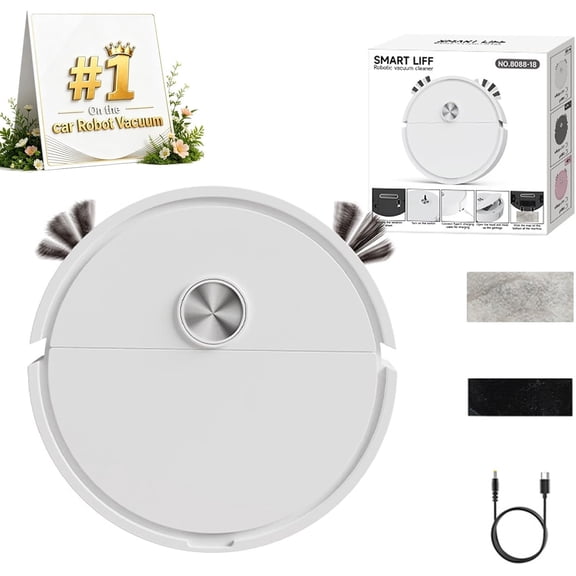 Mini Robot Vacuum, Compact 3 In 1 Rechargeable Smart Cleaning Machine With Wet Mopping For Hard Floors, Pet Hair, Carpets(RL White)