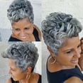 thumbnail image 2 of Femmes Ombre Gris Noir Perruque Ondulée Courte Perruque Bouclée en Fibre Synthétique, 2 of 6