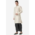 thumbnail image 3 of Royal Kurta Jacquard Silk Printed Gold Kurta Black Dhoti Set for Men, 3 of 7