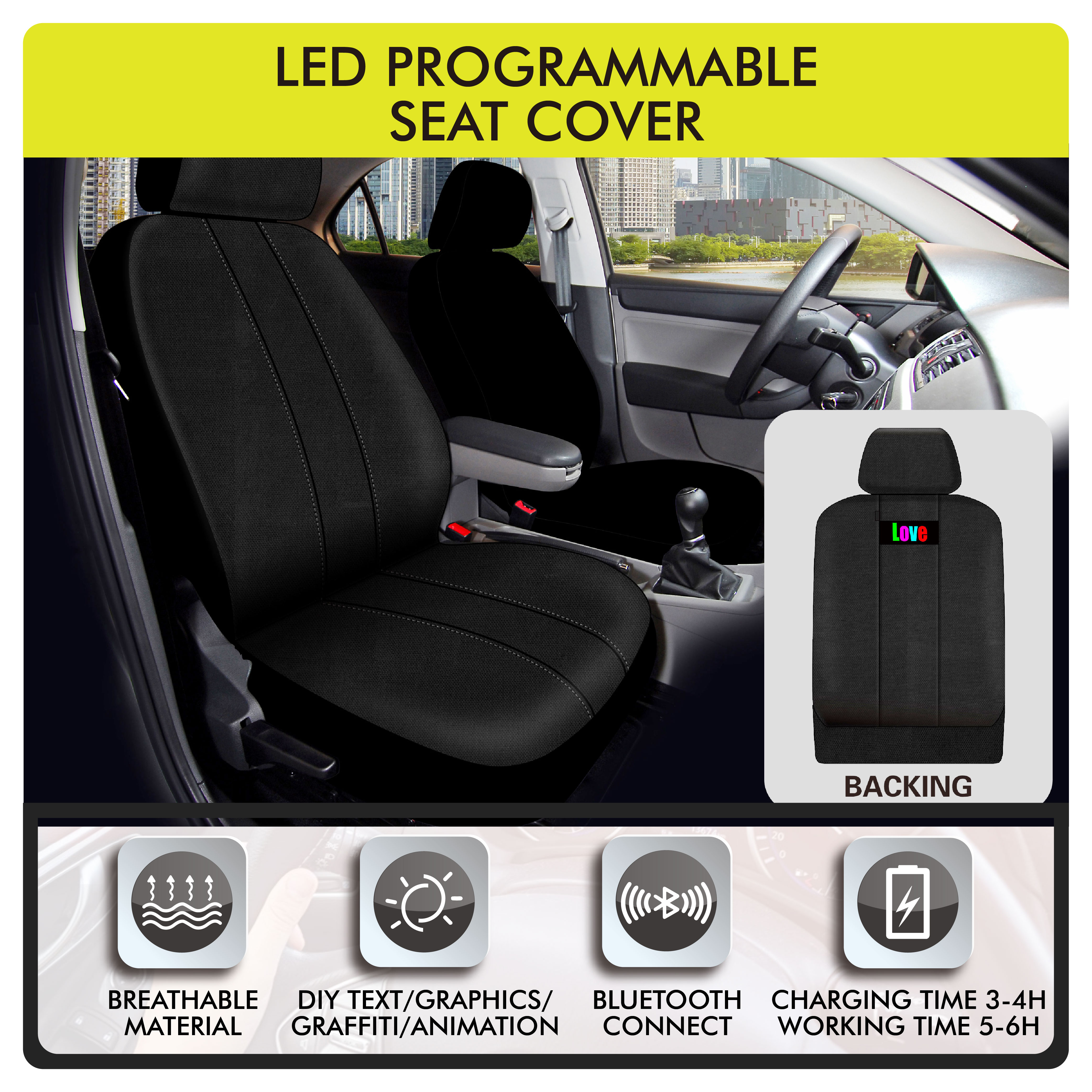 Auto Drive LED Programmable Car Seat Cover, Black, Fits Most Vehicle Seats 