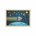 thumbnail image 1 of Outer Space Wall Art with Frame, Rocket Ship Flying over the Moon with an Astronaut and Planets, Printed Fabric Poster for Bathroom Living Room, 35" x 23", Dark Teal and Multicolor, by Ambesonne, 1 of 2