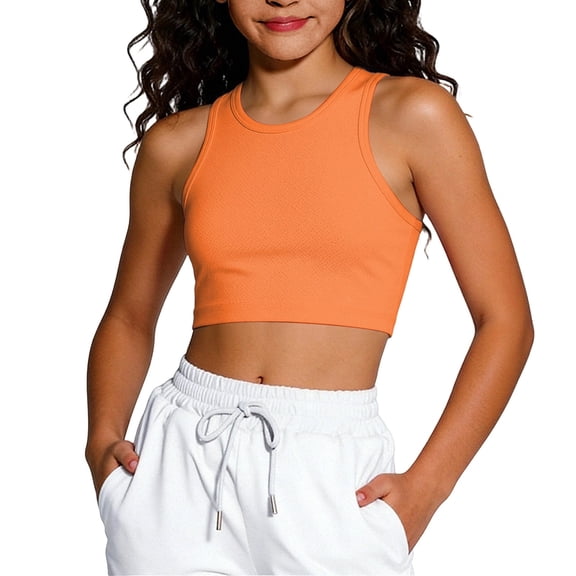 Girls Tank Tops Racerback Cami Undershirts Kids Sleeveless Cotton Athletic Dance Top Shirts Orange 6-8 Years