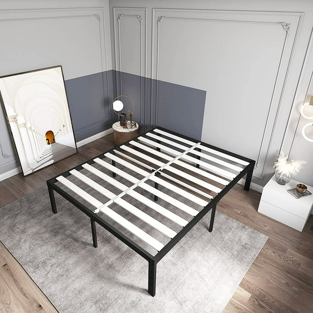 Ziyoo Full Bed Frame No Box Spring Needed 16 Inch Heavy Duty Metal Platform Frames With Solid Wood Slats Support 3500 Lbs Mattress Foundation Easy Assembly Quiet Noise Free Com Heavy Duty Metal Platform Bed Frames, King Platform Bed No Slats