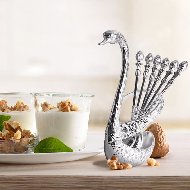 Fork Spoon Dessert Tableware, Coffee Spoon Bar Fruit Fork, Stainless Steel Foldable Rack, Household 2-Tier Design, Portable Barware, Easy Storage, for Bedroom