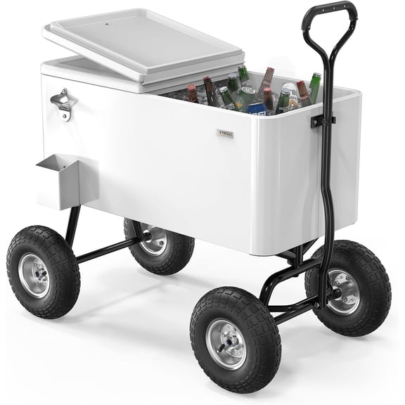 PEXMOR 80 QT Rolling Cooler Ice Chest Wagon, Portable Cold Drink Beverage Cart with Long Handle and 10" Wheels, Outdoor Use