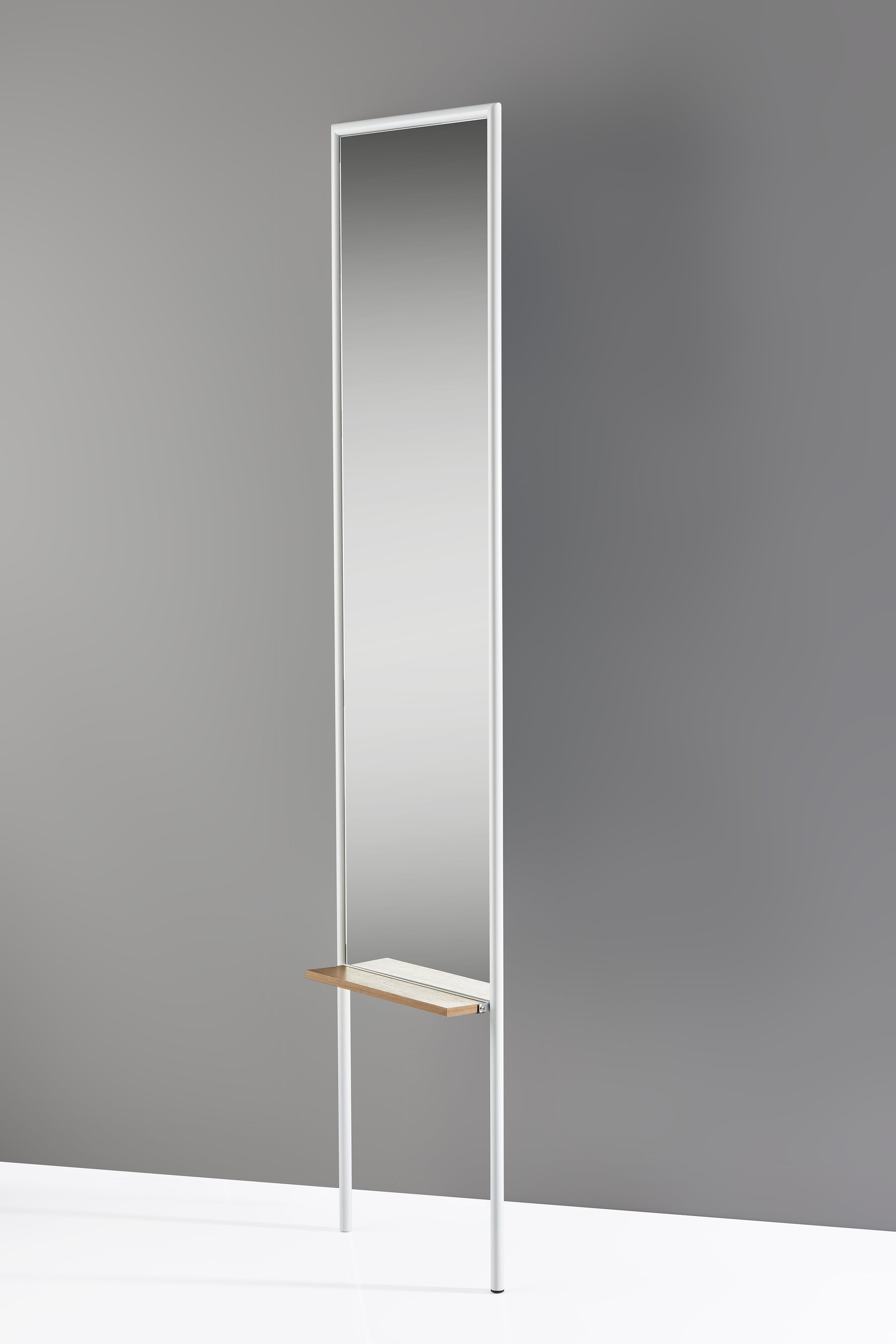 Adesso, Monty Leaning Mirror, White with Natural Paper Veneer on MDF shelf