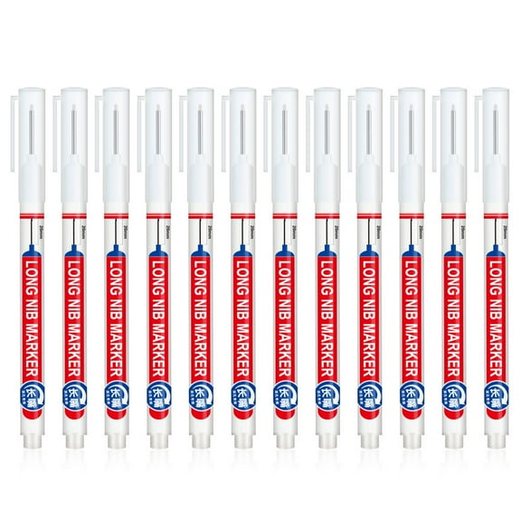 12x/Set Waterproof Deep Hole Marker Pens Multi-purpose Quick-drying Markers 20mm Long Nib Markers for Carpenters-Builder