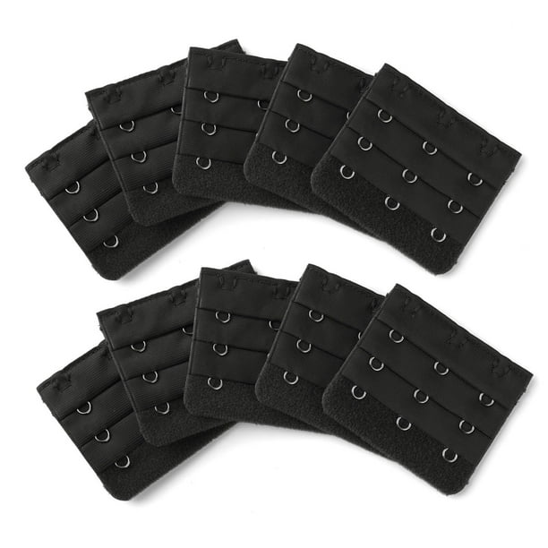 Extensores de tirantes de sujetador elásticos de 3 ganchos y 3 filas, ganchos de hebilla para banda de sujetador para mujeres, negro, 10