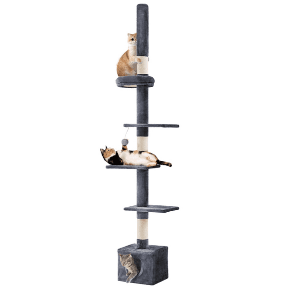 Alden Design Multilevel Floor To Ceiling Cat Tree with 4 Perches, Dark Gray