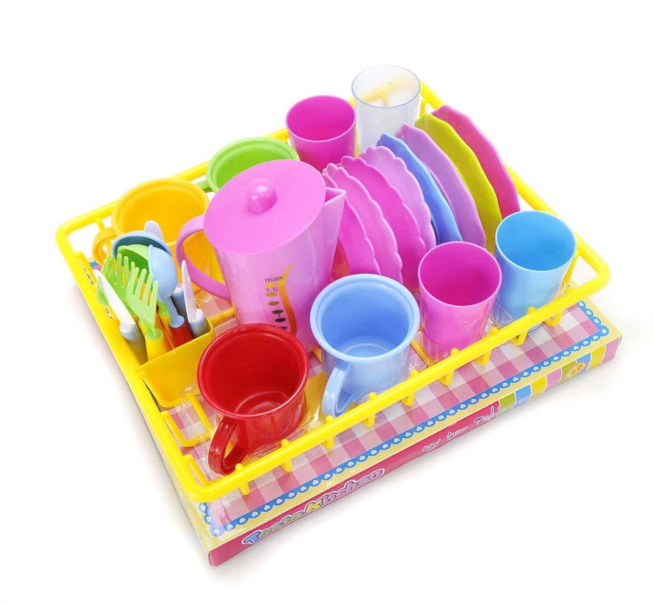 25 pcs with Drainer JOYIN Kids Kitchen Pretend Play Dish Wash and Dry Childrens Play Dishes Pans and Pots Playset 