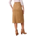 thumbnail image 3 of Falda Midi Casual de Ante Sintético para Mujer Inspire Chic con Cintura Alta en A Color Marrón, 3 of 6