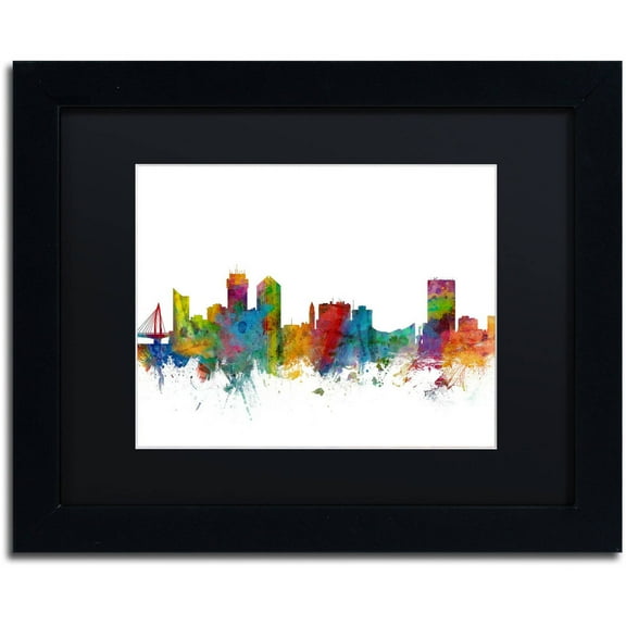 Trademark Fine Art 'Wichita Kansas Skyline' Canvas Art by Michael Tompsett, Black Matte, Black Frame