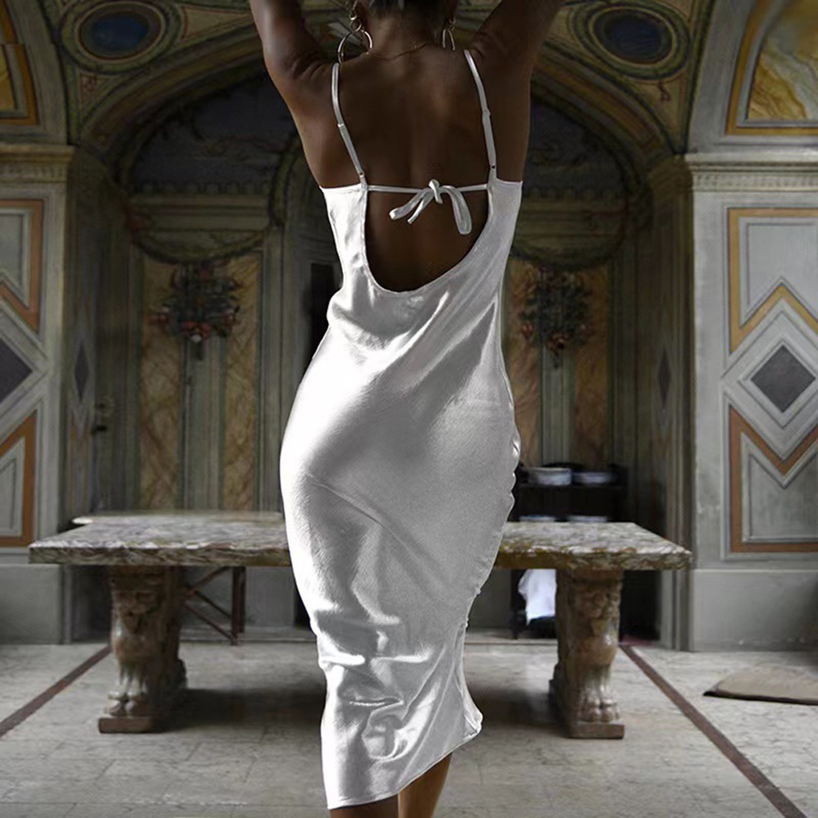 Women Long Satin Slip Dress Spaghetti Strap Party Dress Vintage Silk  Elegant Tank Maxi Dress - Walmart.com