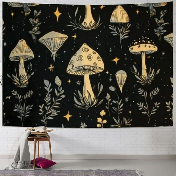 BCIIG Mushroom Tapestry , Retro Fungus Reversible Kids Teens Tapestry For Bedroom Aesthetic, Jungle Weed Wall Tapestry, Black White Farmhouse Botanical Room Decor Tapestries 40x30inch