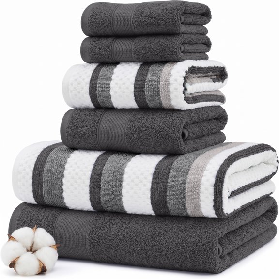 Modern Threads Pax Jacquard 6-Piece Adult Cotton Bath Towel Set, Coal